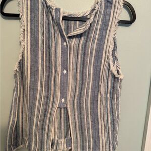 Karlie Blue and White Button Down Crop Top SZ M